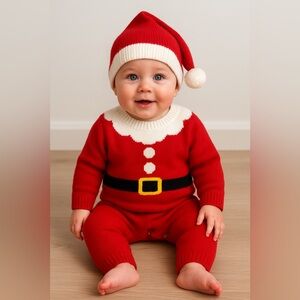 1-2Y Santa Claus Knit Onesie/Romper with Santa Hat